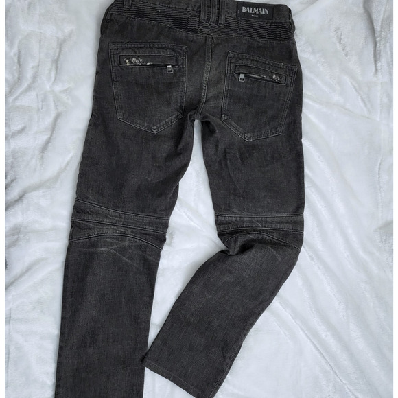 Balmain Distressed Biker Gray Denim Jeans size 30 - Picture 6 of 7